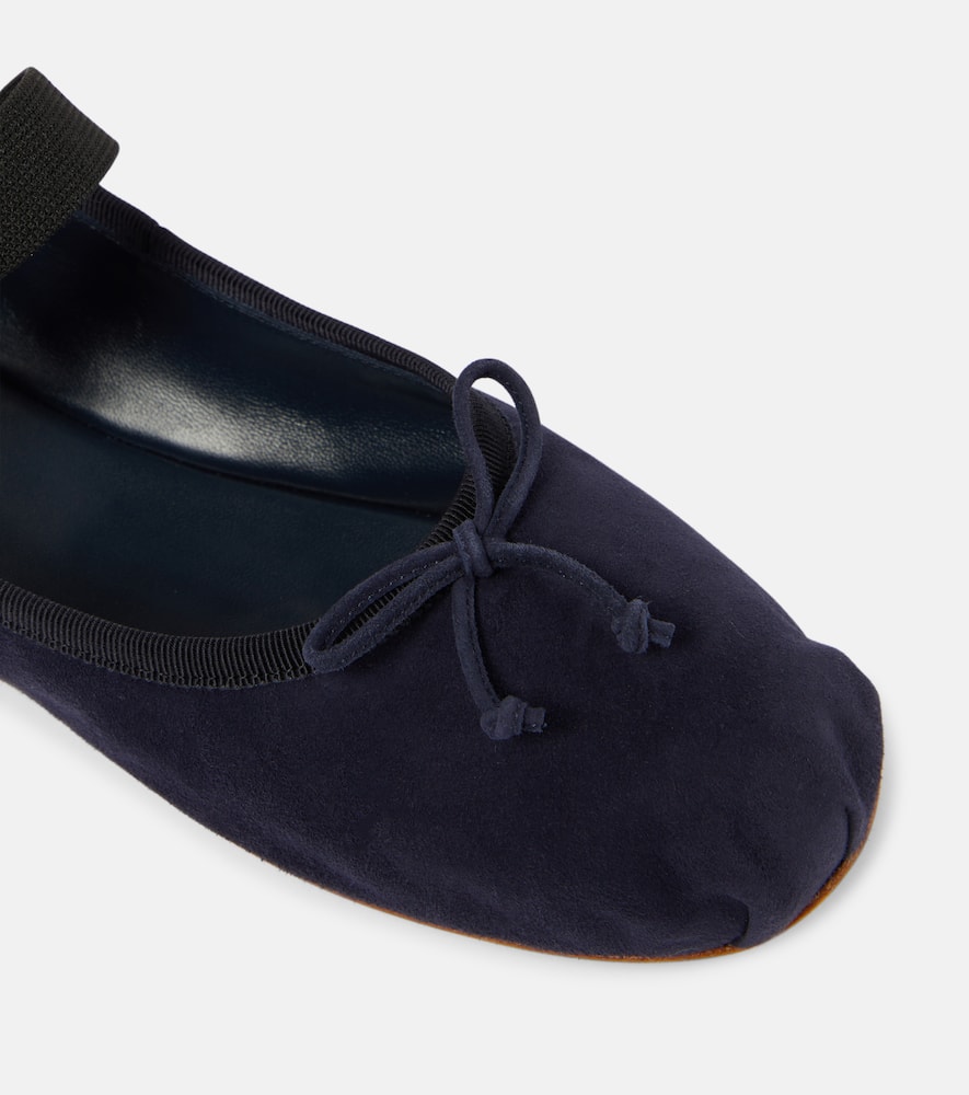 Shop Miu Miu Logo Suede Ballet Flats In Blue