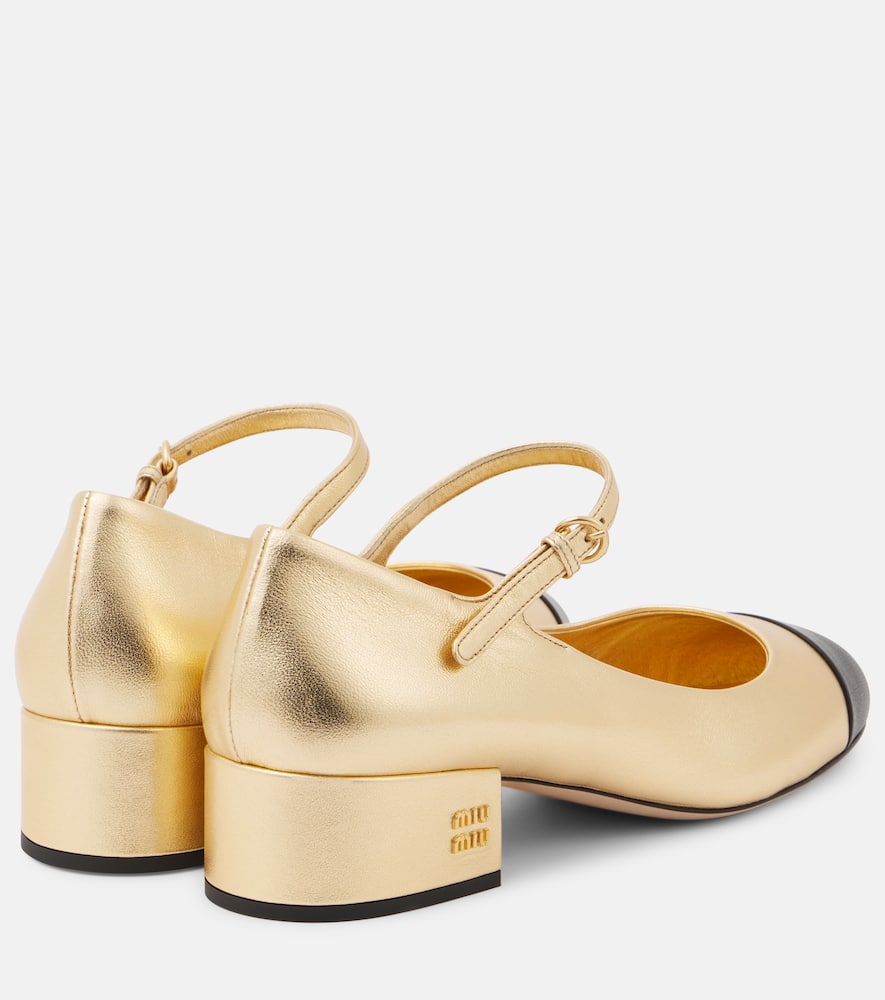 Miu Miu Metallic Leather Mary Jane Pumps In Gold