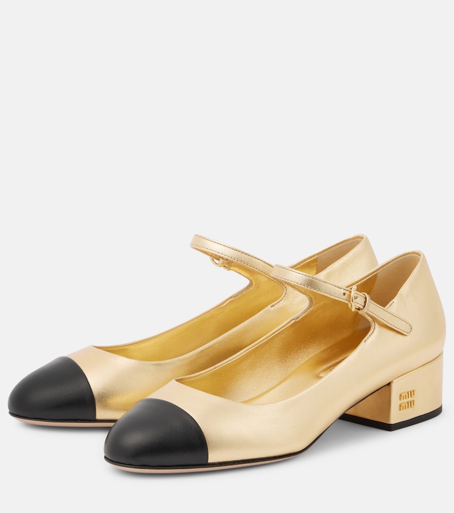 Miu Miu Metallic Leather Mary Jane Pumps In Gold