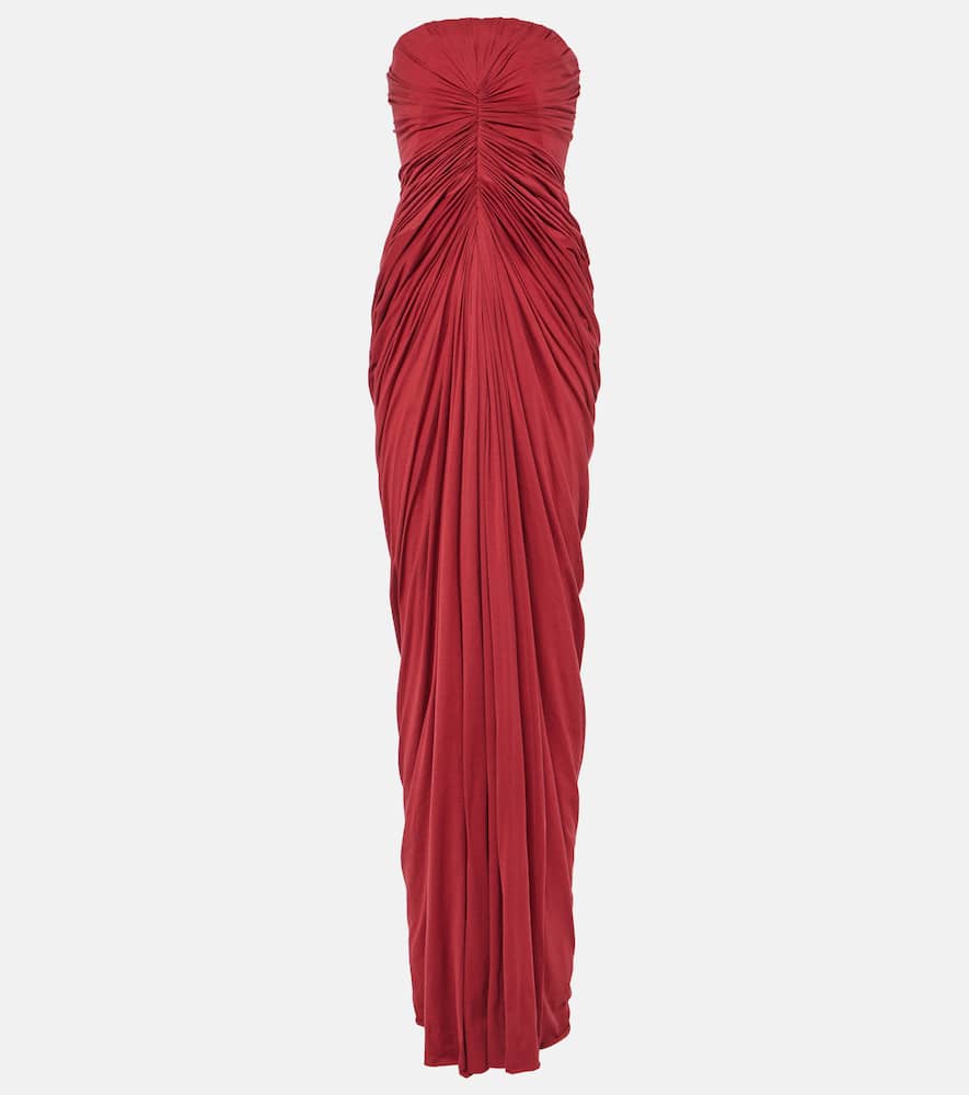 Rick Owens Womens Cherry Radiance Ruched Slim-fit Cotton Maxi Dress In Red
