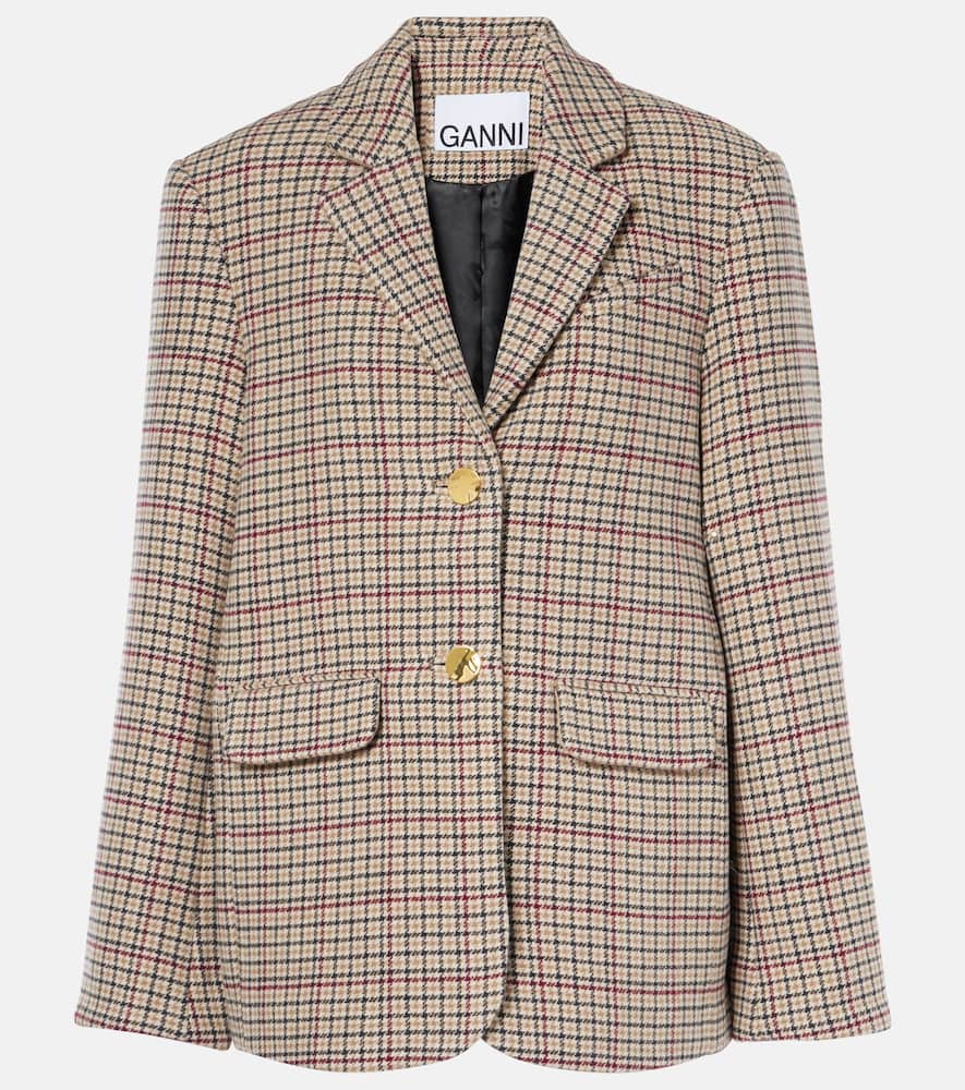 Ganni Checked wool-blend blazer