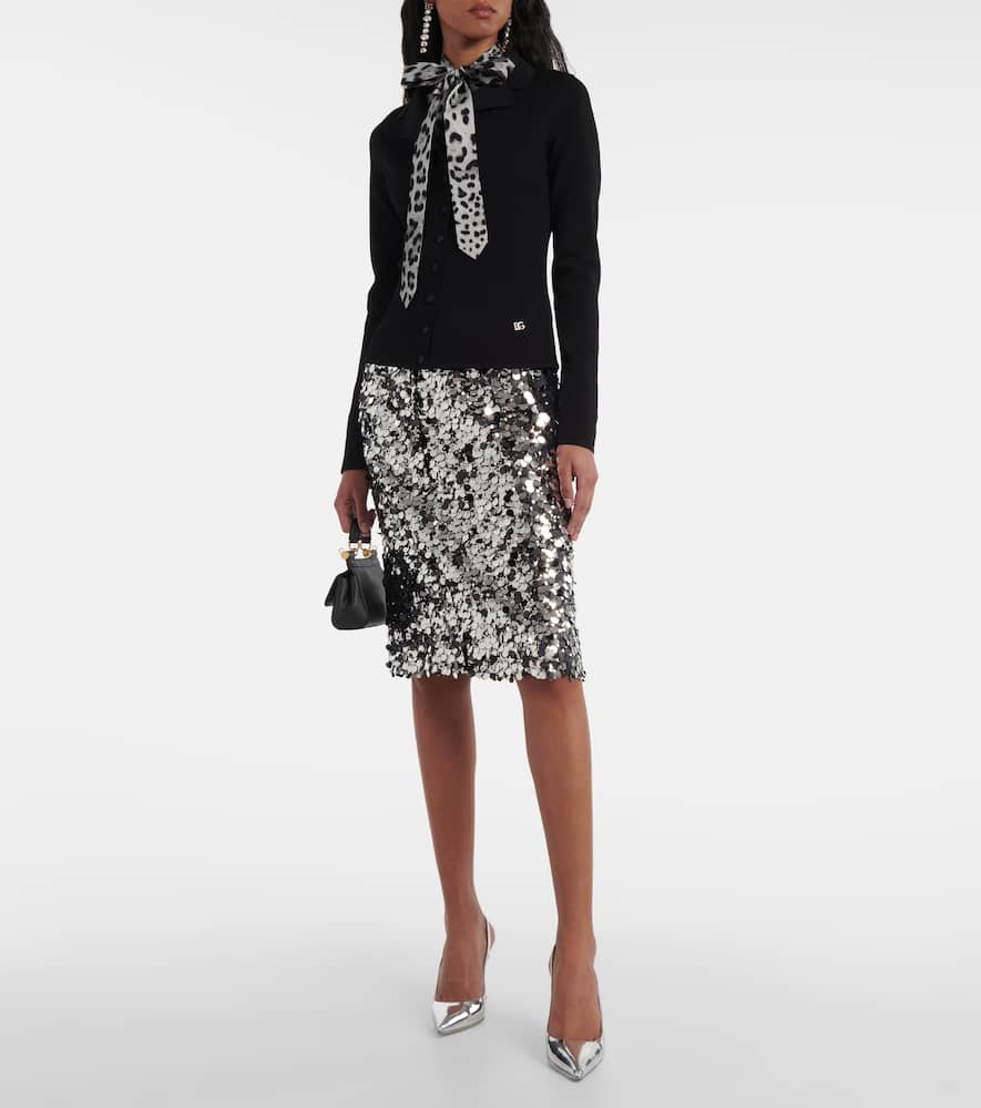 Dolce & Gabbana Leopard Print Bow Charmeuse Shirt In Gray