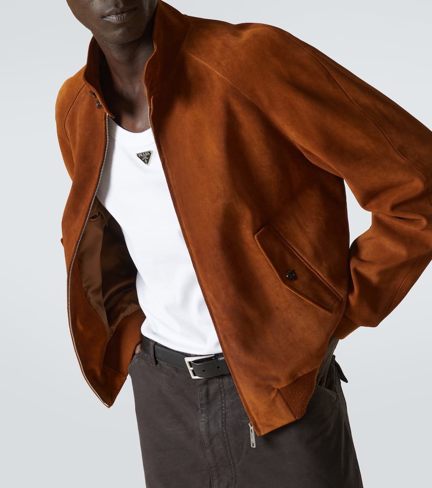 Prada Men's Camel-coloured Suede Bomber Jacket | Size 48 | Upw524ooo158g In Beige