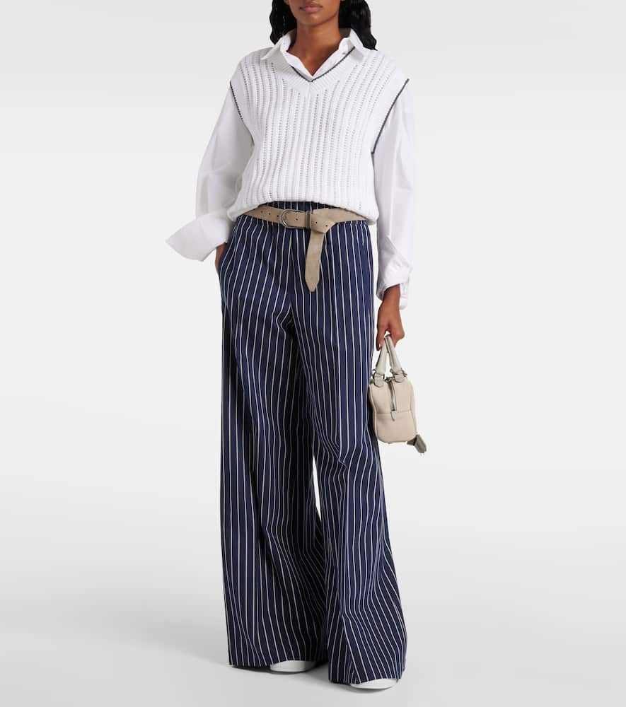 Shop Brunello Cucinelli Cotton And Silk Wide-leg Pants In Blue