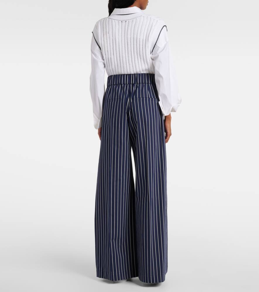 Shop Brunello Cucinelli Cotton And Silk Wide-leg Pants In Blue