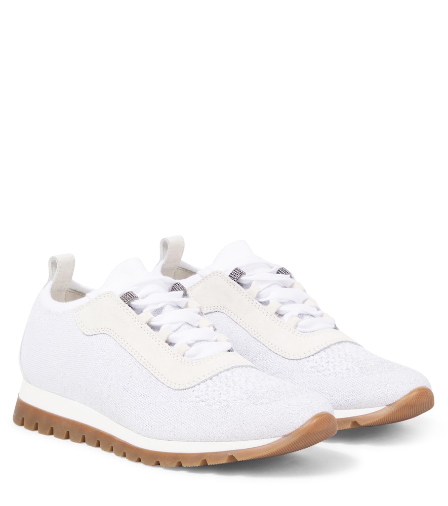 Brunello Cucinelli Suede-trimmed Sneakers In Grey