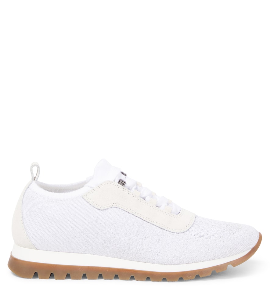 Brunello Cucinelli Suede-trimmed Sneakers In Grey