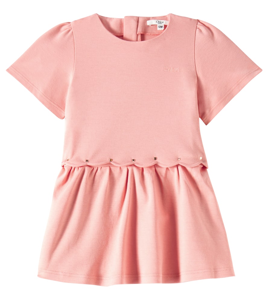 Chloé Baby Scalloped Cotton Dress In Pink