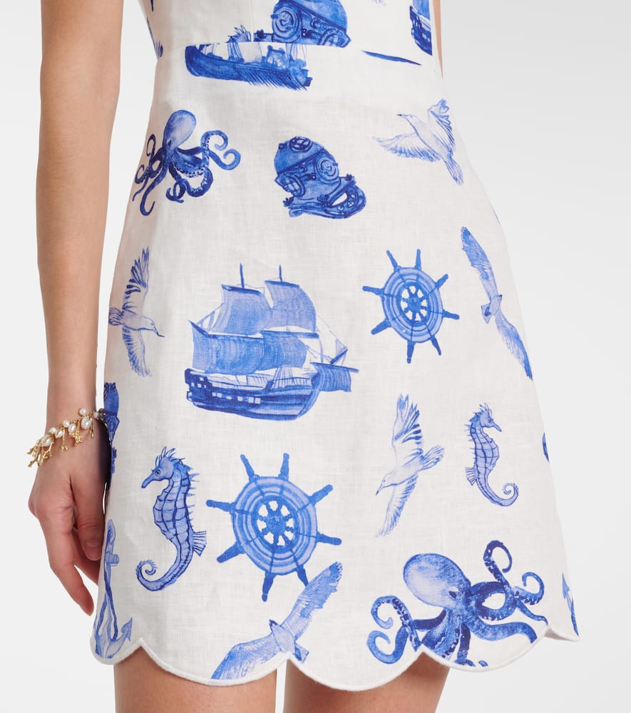 Farm Rio Printed Linen Minidress In White