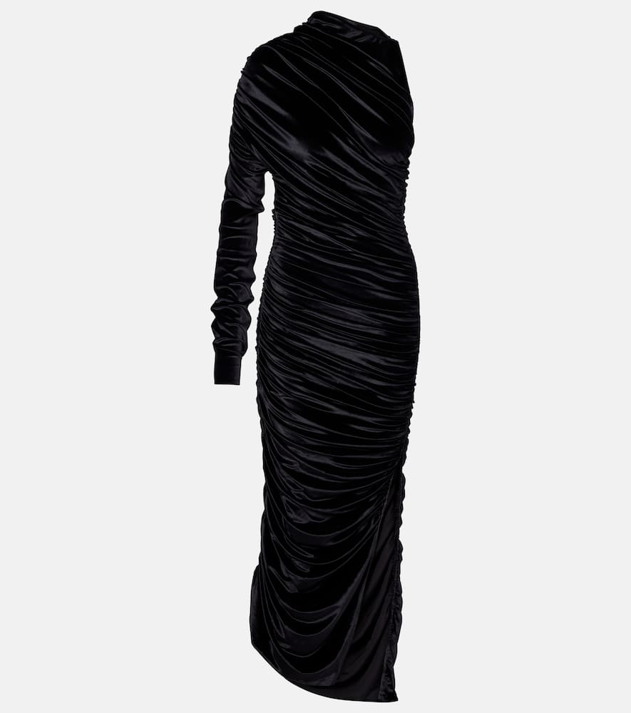 Mugler Asymmetric Velvet Jersey Maxi Dress In Black