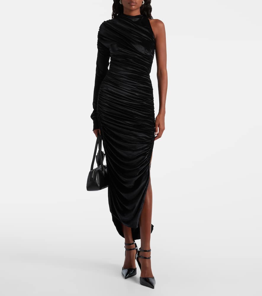Mugler Asymmetric Velvet Jersey Maxi Dress In Black
