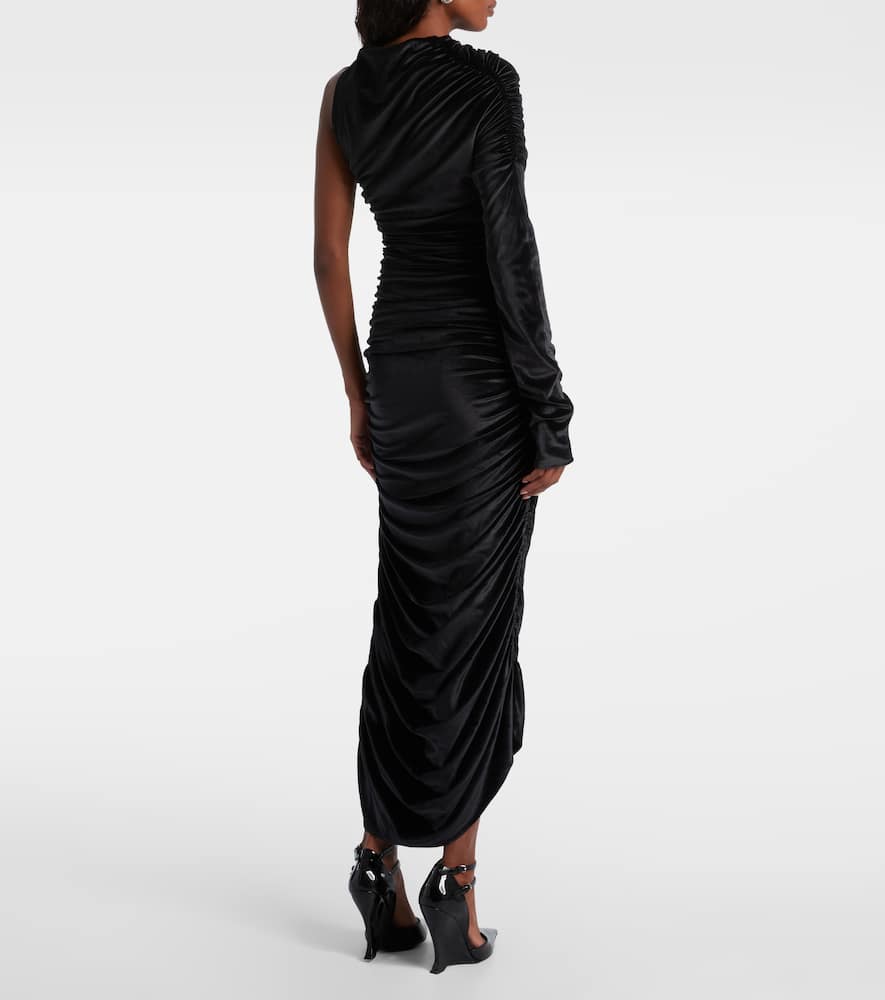 Mugler Asymmetric Velvet Jersey Maxi Dress In Black