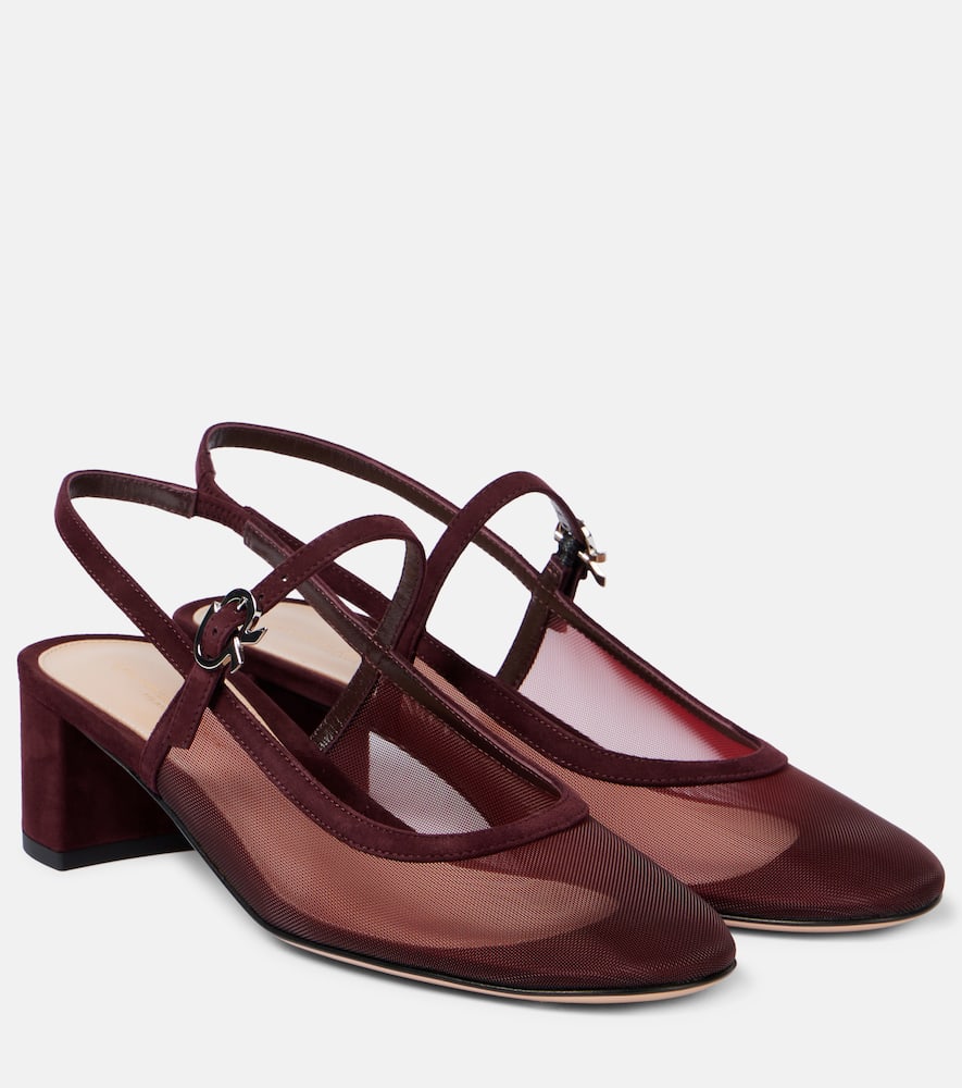 Gianvito Rossi 45 leather-trimmed slingback Mary Jane pumps