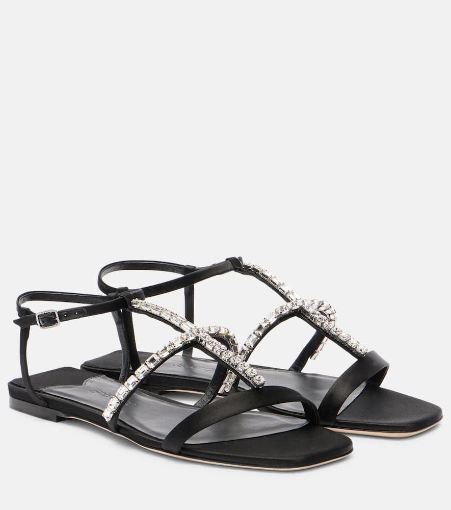 Jimmy Choo Embellished T-bar Heel Strap Sandals In Black