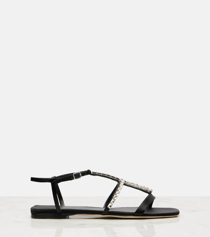 Jimmy Choo Embellished T-bar Heel Strap Sandals In Black
