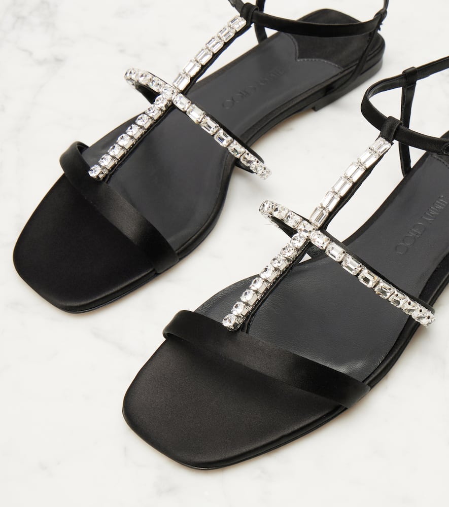 Jimmy Choo Embellished T-bar Heel Strap Sandals In Black