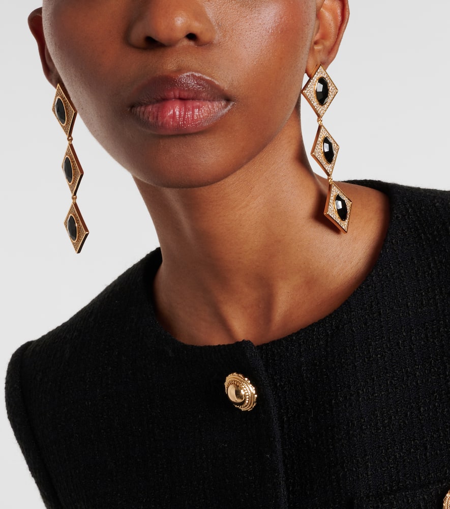 Self-portrait Crystal-embellished Drop Earrings In Gold