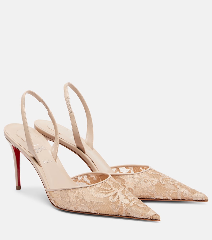 Christian Louboutin Kate Max 85 Leather-trimmed Lace Slingback Pumps In Nude