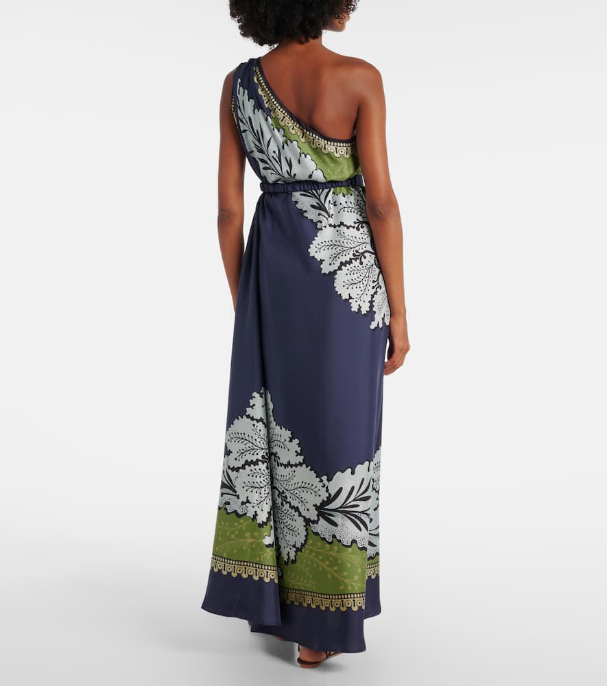 La Doublej Roy Floral One-shoulder Silk Maxi Dress In Burgundy