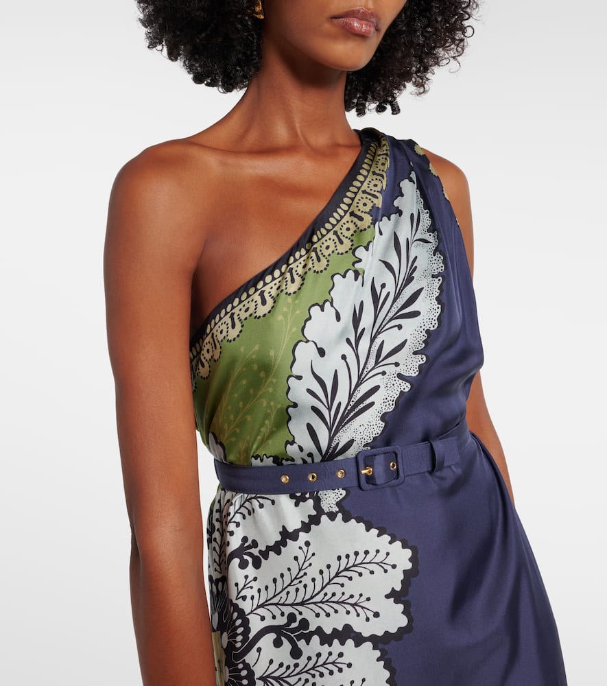 La Doublej Roy Floral One-shoulder Silk Maxi Dress In Burgundy