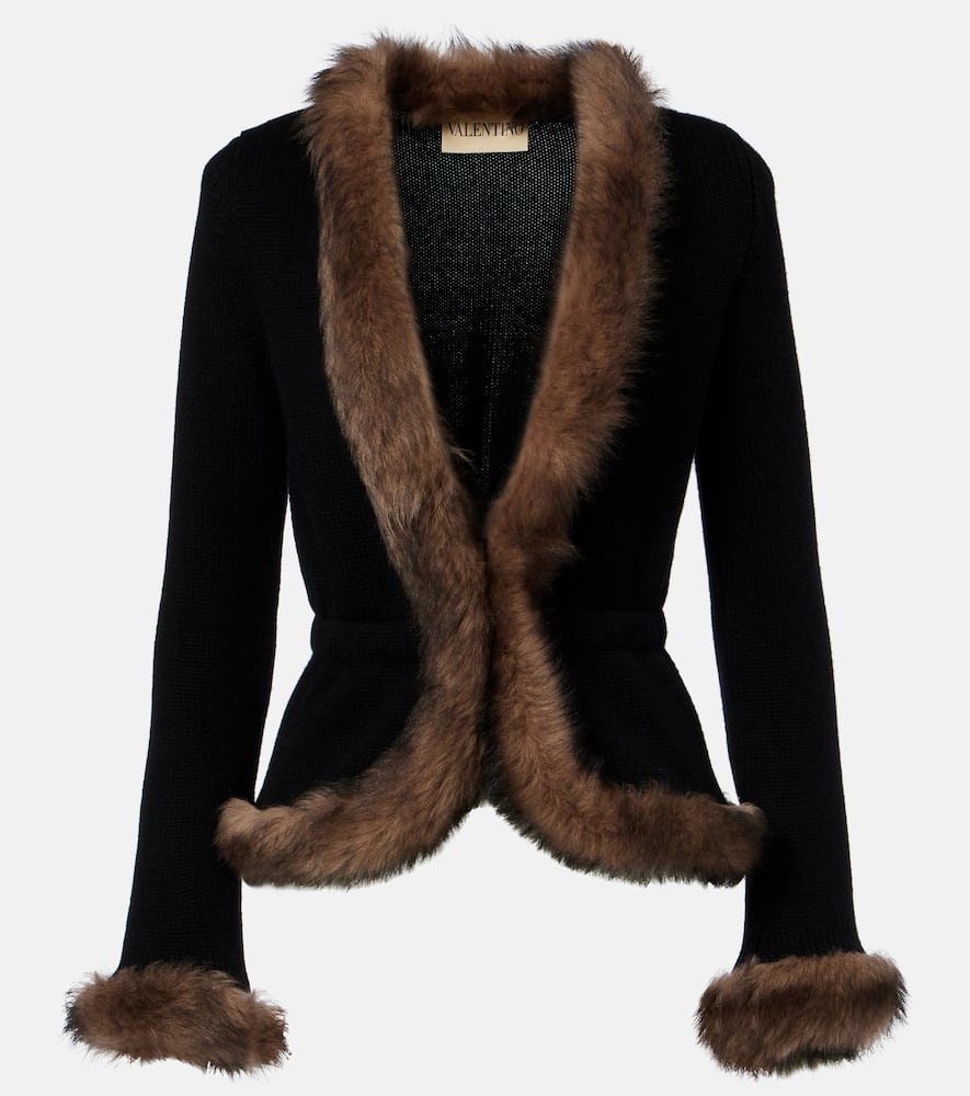 Valentino Shearling-trimmed Cashmere Jacket In Black