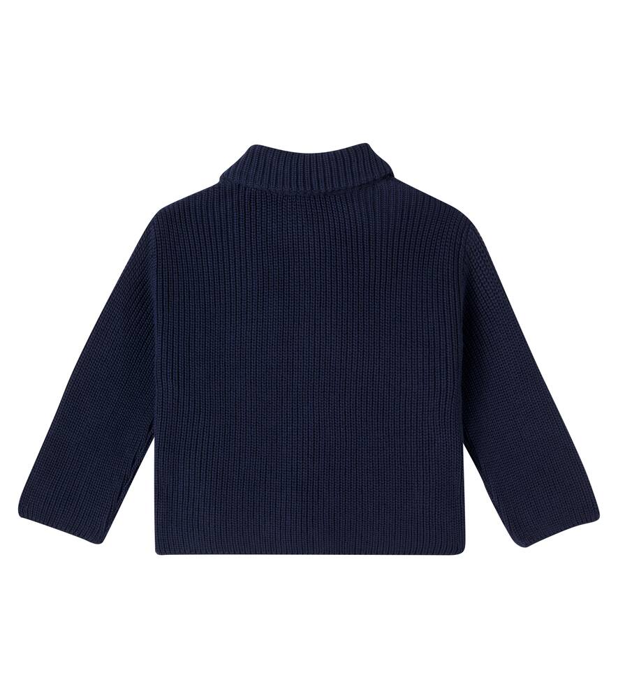 Mini Rodini Panda Cotton Half-zip Sweater In Blue