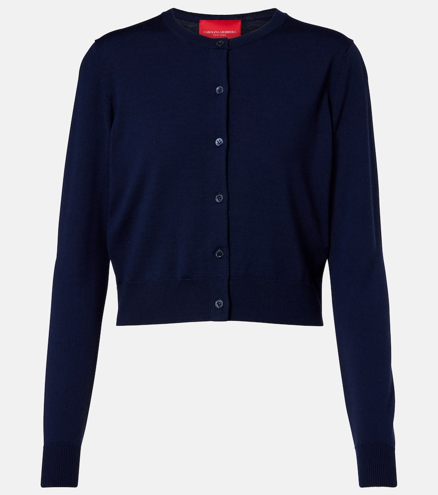 Carolina Herrera Cropped Wool Cardigan In Blue