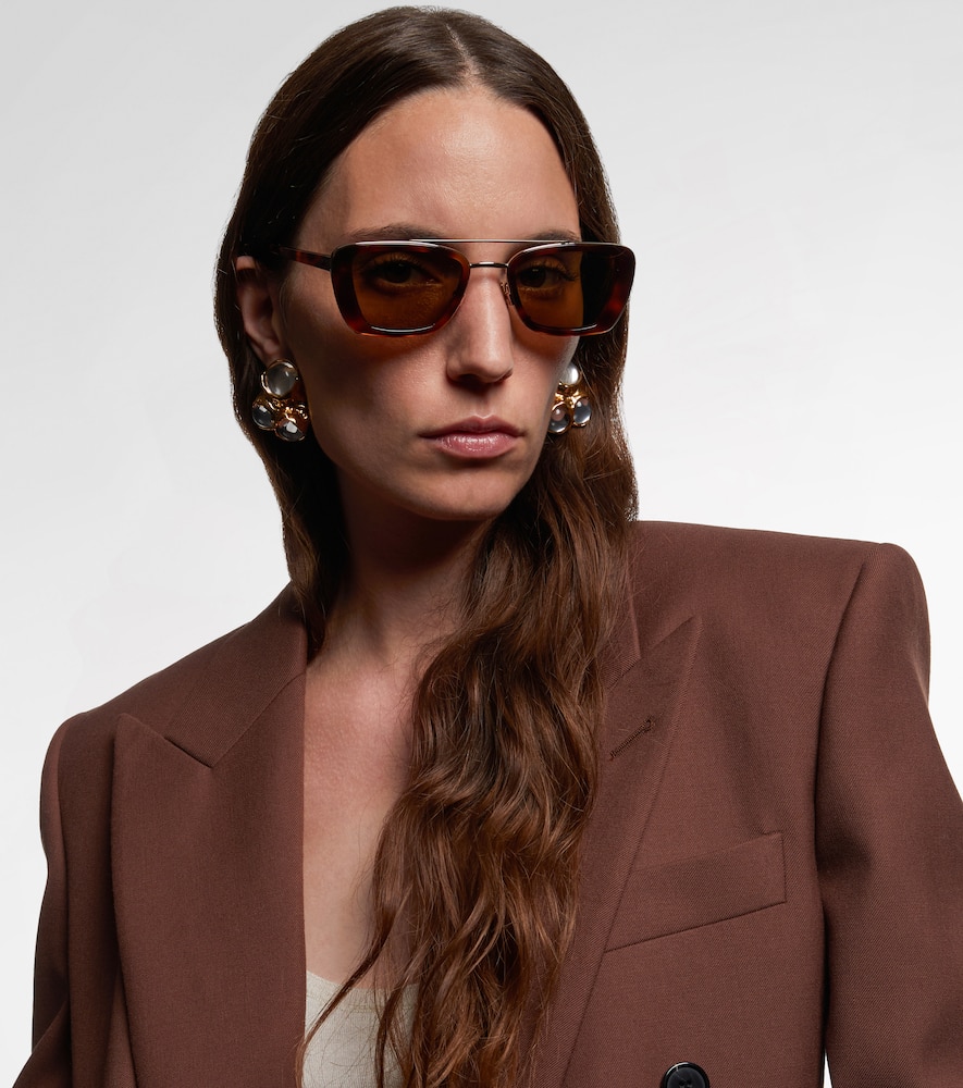 Saint Laurent Rectangle-frame Tortoiseshell Acetate And Gold-tone Sunglasses In Brown