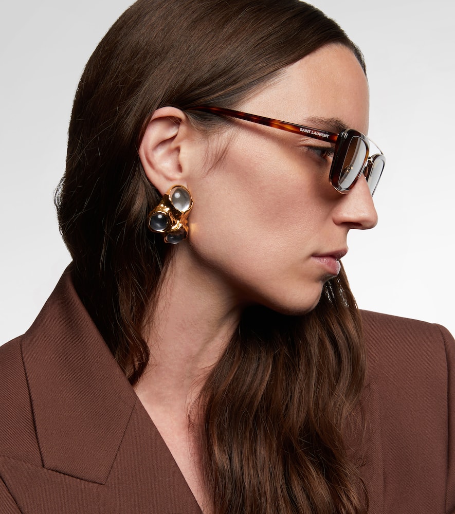Saint Laurent Rectangle-frame Tortoiseshell Acetate And Gold-tone Sunglasses In Brown