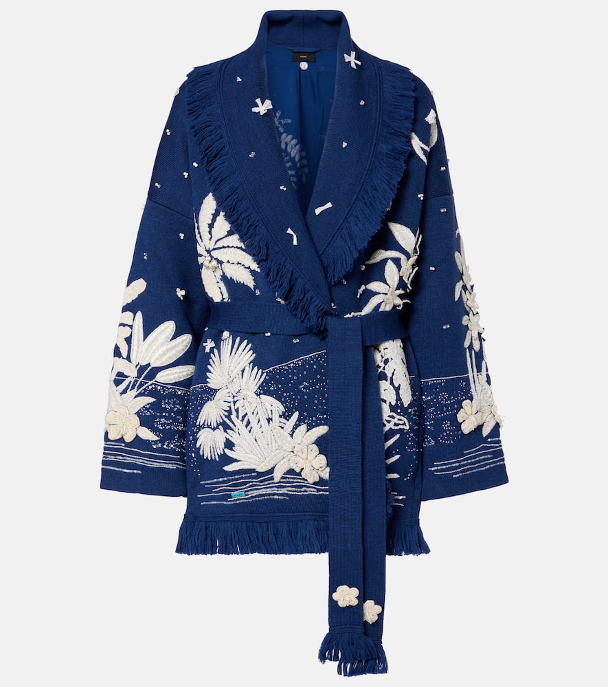 Alanui Postcard From Paradise Wool Cardigan In Blue