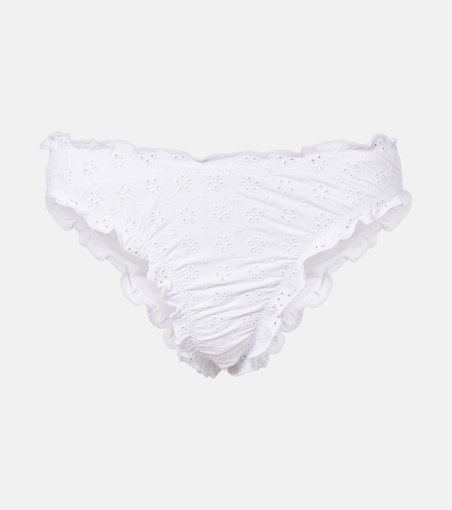 Polo Ralph Lauren Women's White Broderie Anglaise Ruffled Bikini Bottoms Uk Size 16