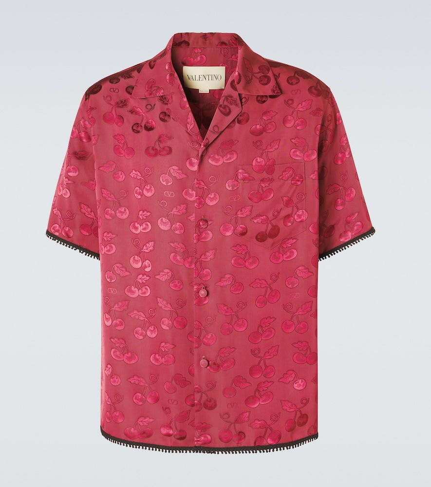 Valentino Men's Burgundy Cherryfic Jacquard Bowling Shirt UK Size 15,5 - Mytheresa