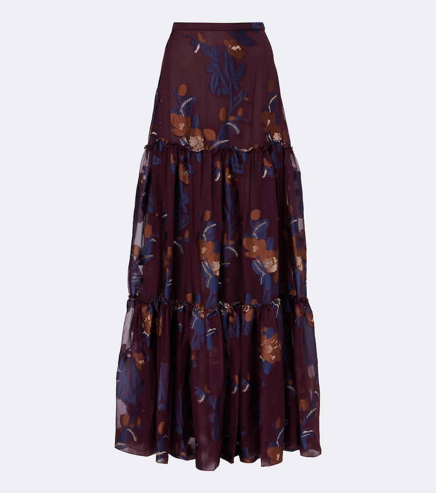 Gonna lunga in misto seta jacquard a balze