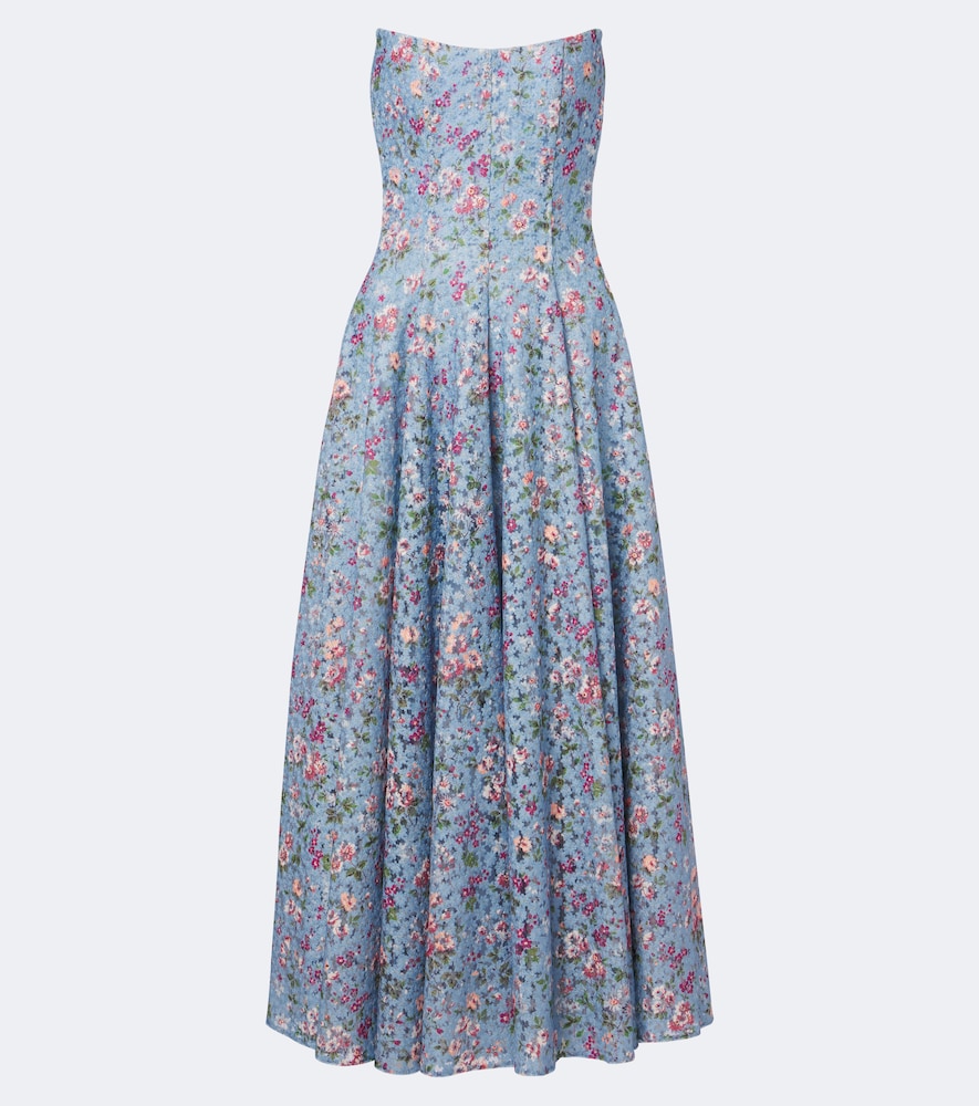 Markarian Embroidered Floral Bustier Cocktail Dress In Blue