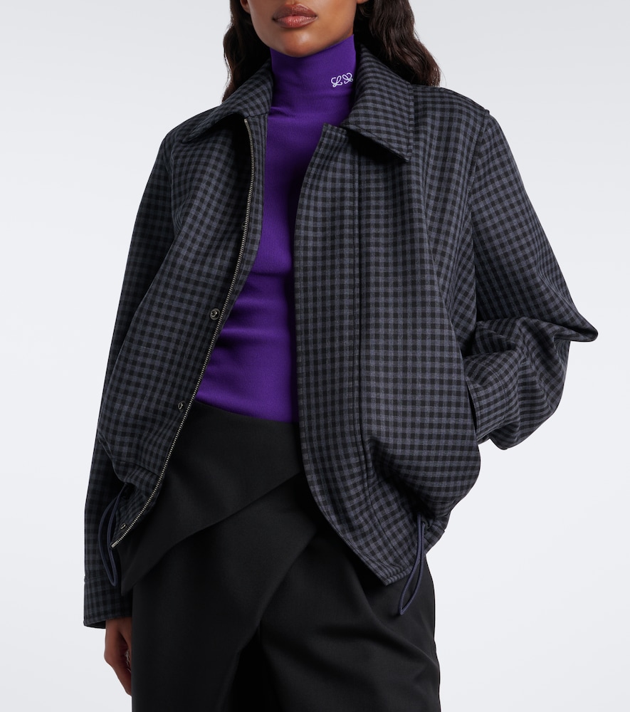 Gingham Wool-Blend Blouson Jacket