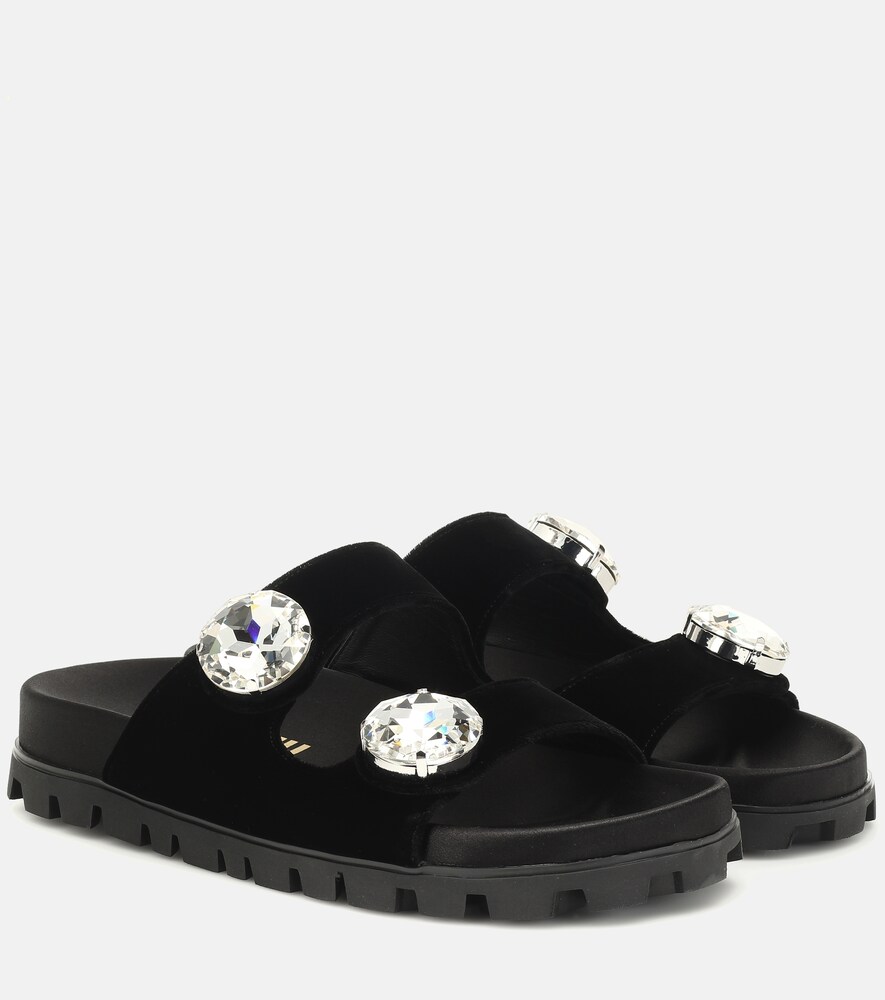 Miu Miu Women's Black Embellished Velvet Sandals Uk Size 2