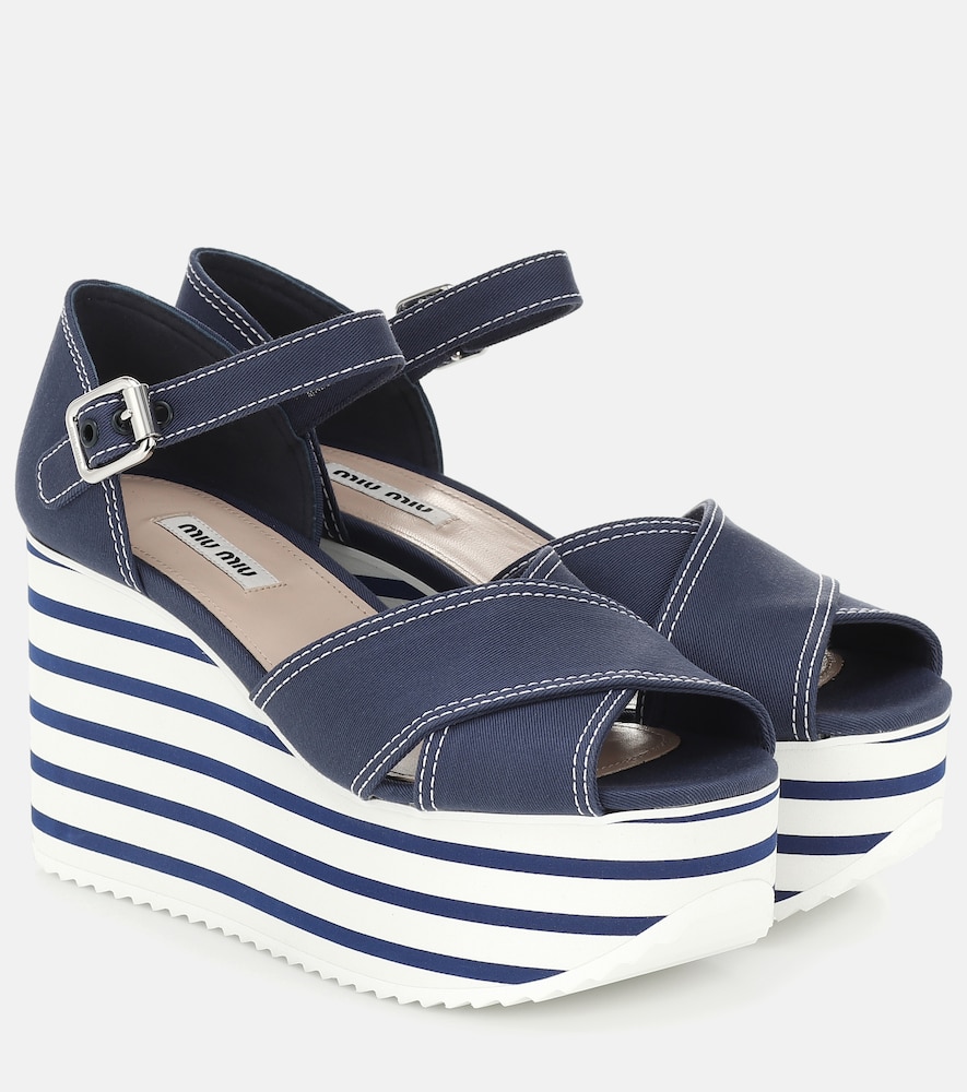 Miu Miu Women's Blue Cotton Platform Sandals Uk Size 8