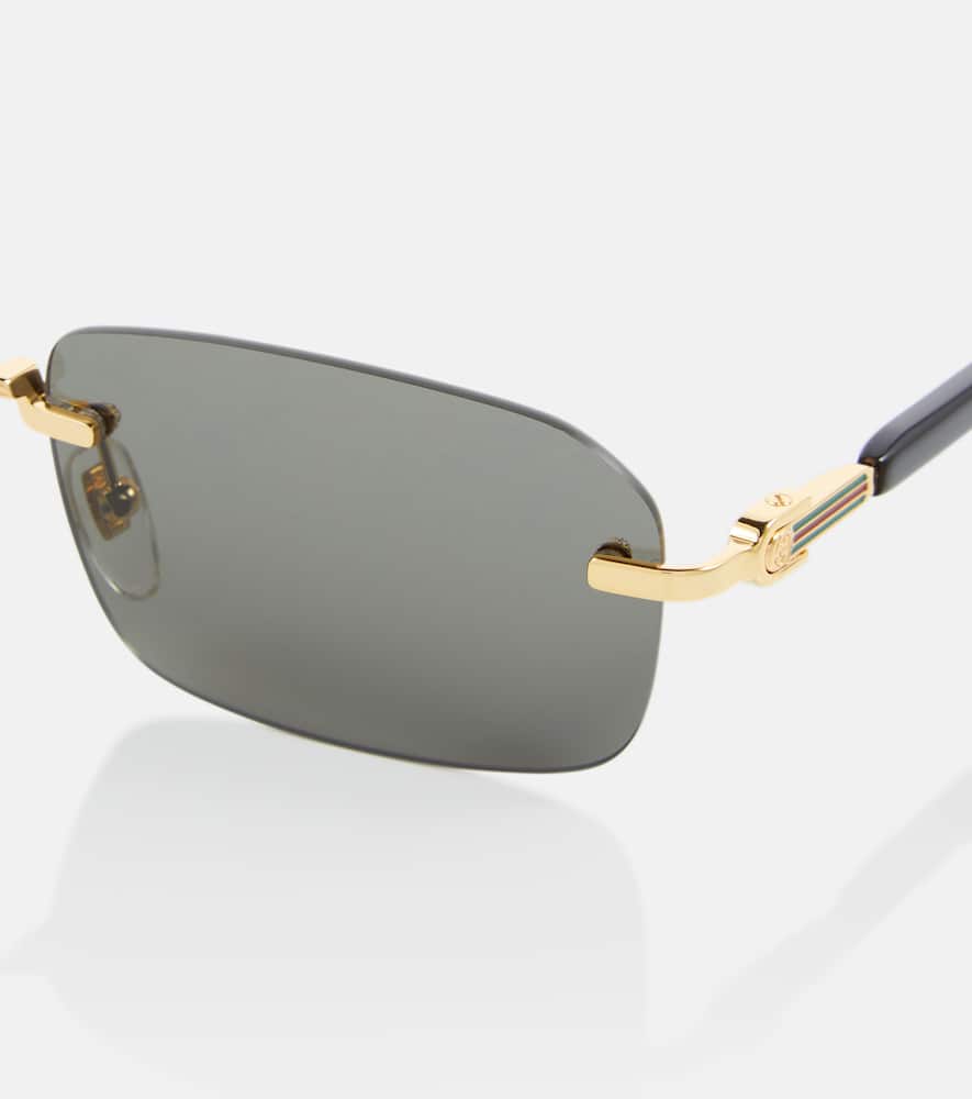 Gucci Rectangular Narrow Rimless Sunglasses In 0