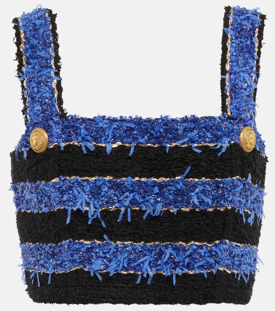 Balmain Striped Tweed Crop Top In Black