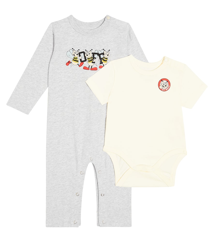 Shop Off-white Baby Cotton Playsuit And Bodysuit In Multicoloured