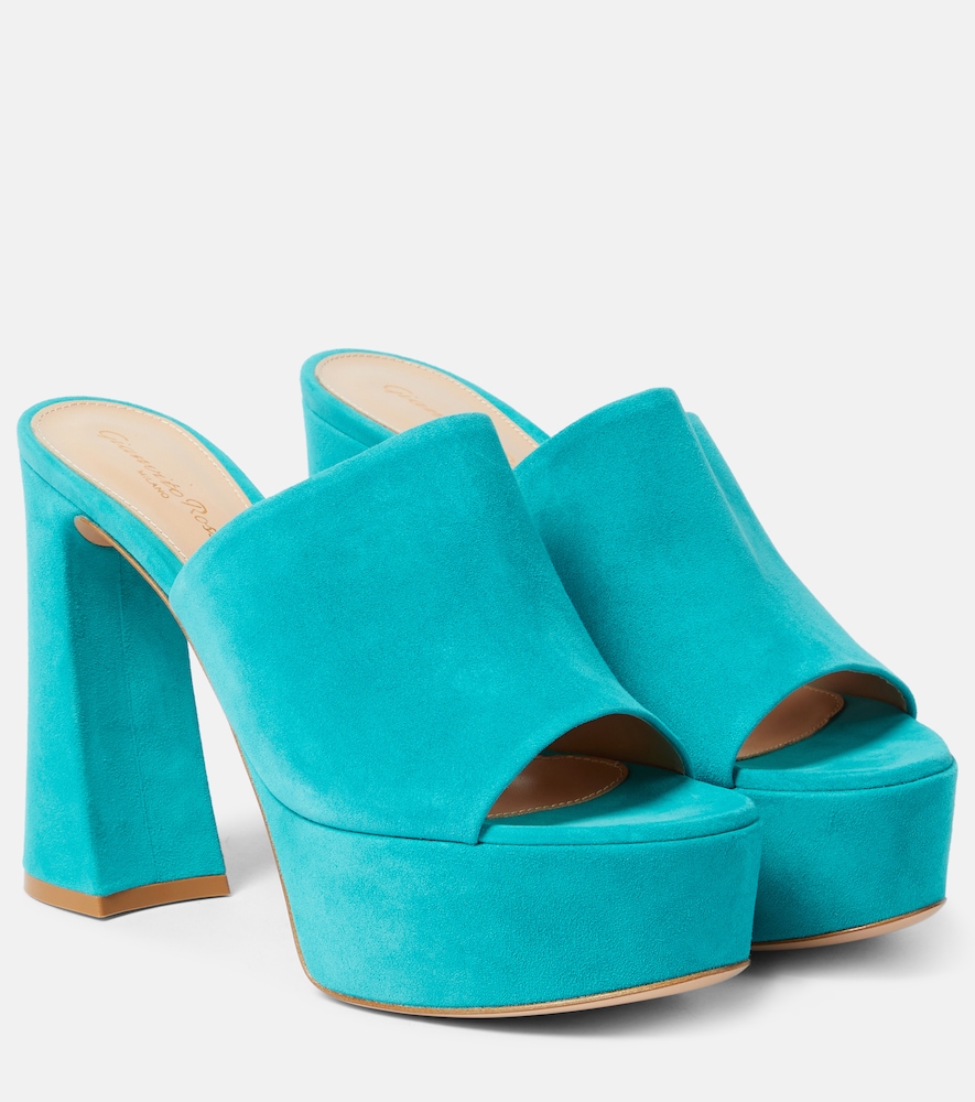 Gianvito Rossi Women's Blue Holly Suede Platform Mules UK Size 6.5 - Mytheresa