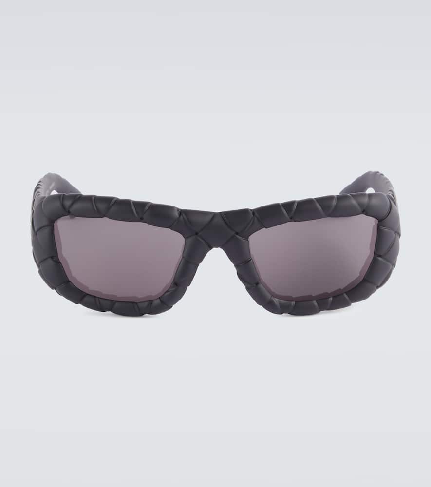 Bottega Veneta Intrecciato Rectangular Sunglasses In Black