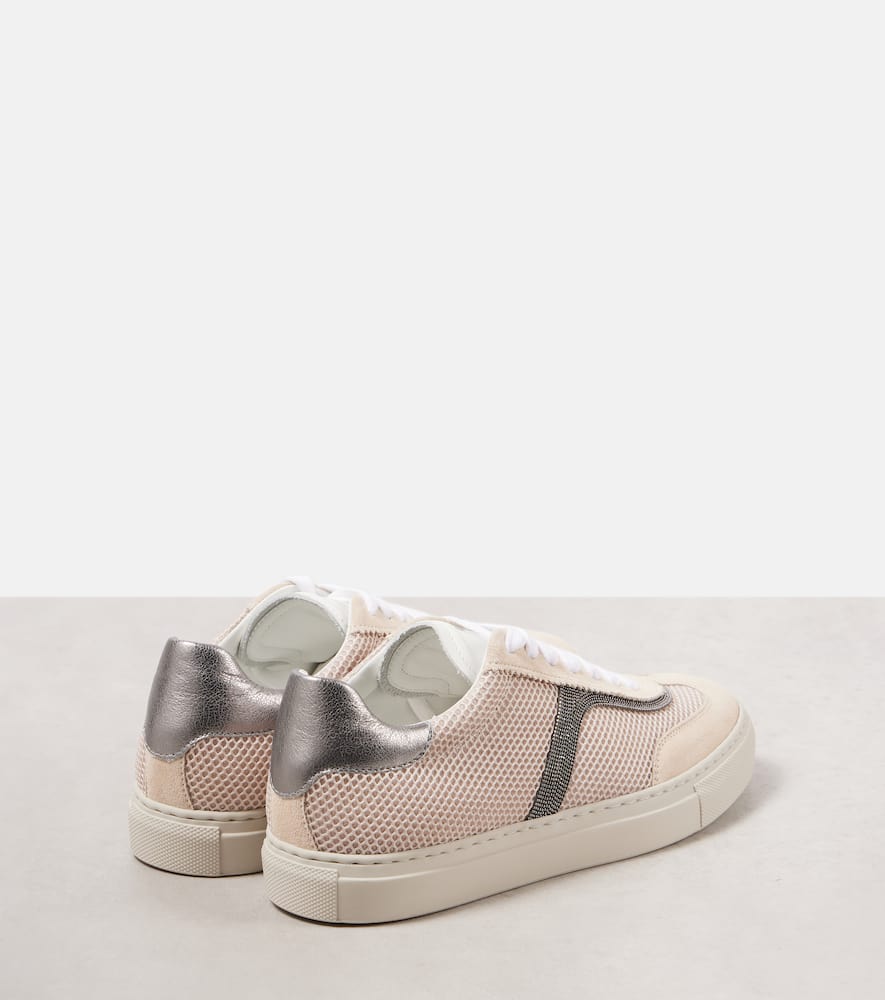 Brunello Cucinelli Mesh And Suede T-toe Sneakers In Beige