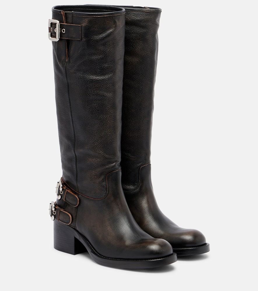 Chloé New Bikers Buckled Textured-leather Boots In Black