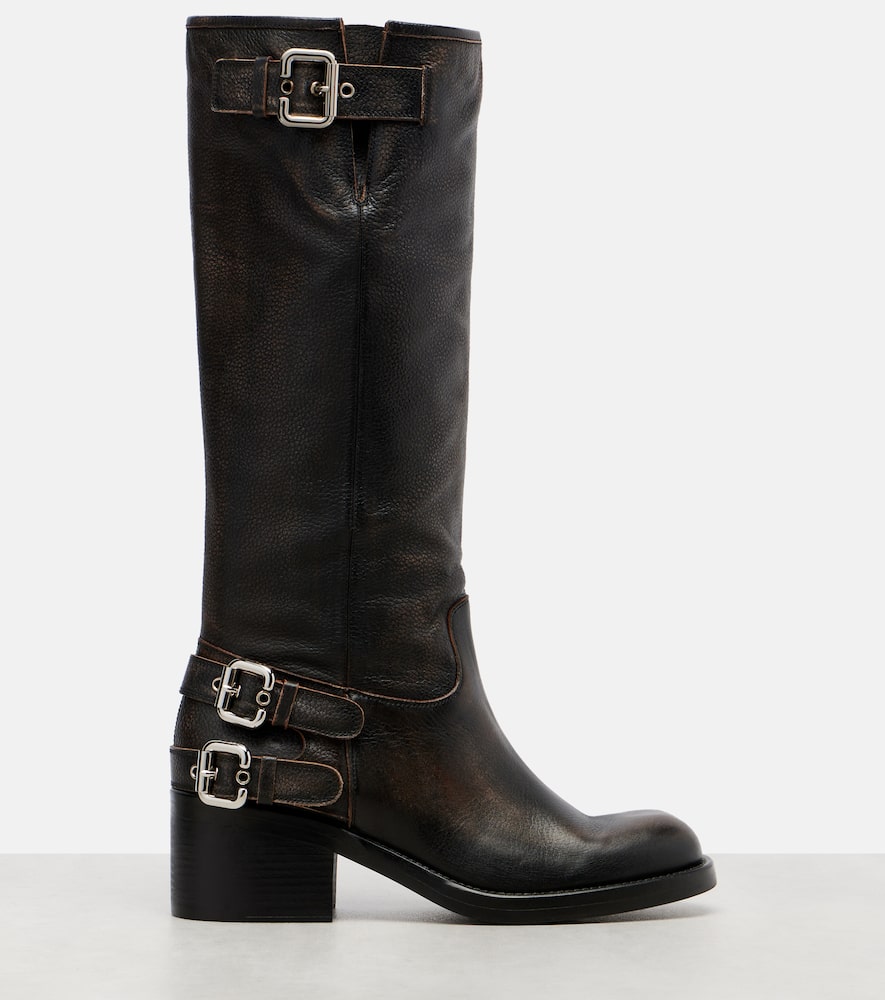 Chloé New Bikers Buckled Textured-leather Boots In Black