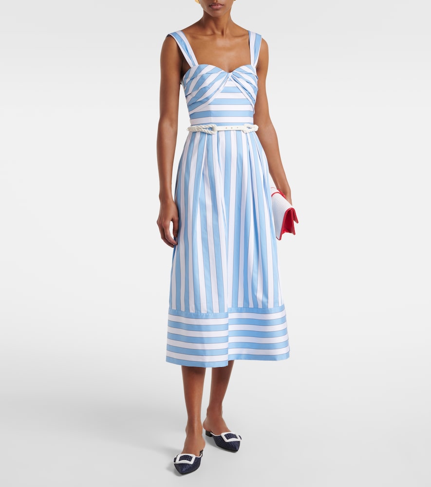 Rebecca Vallance Nilah striped belted cotton midi dress