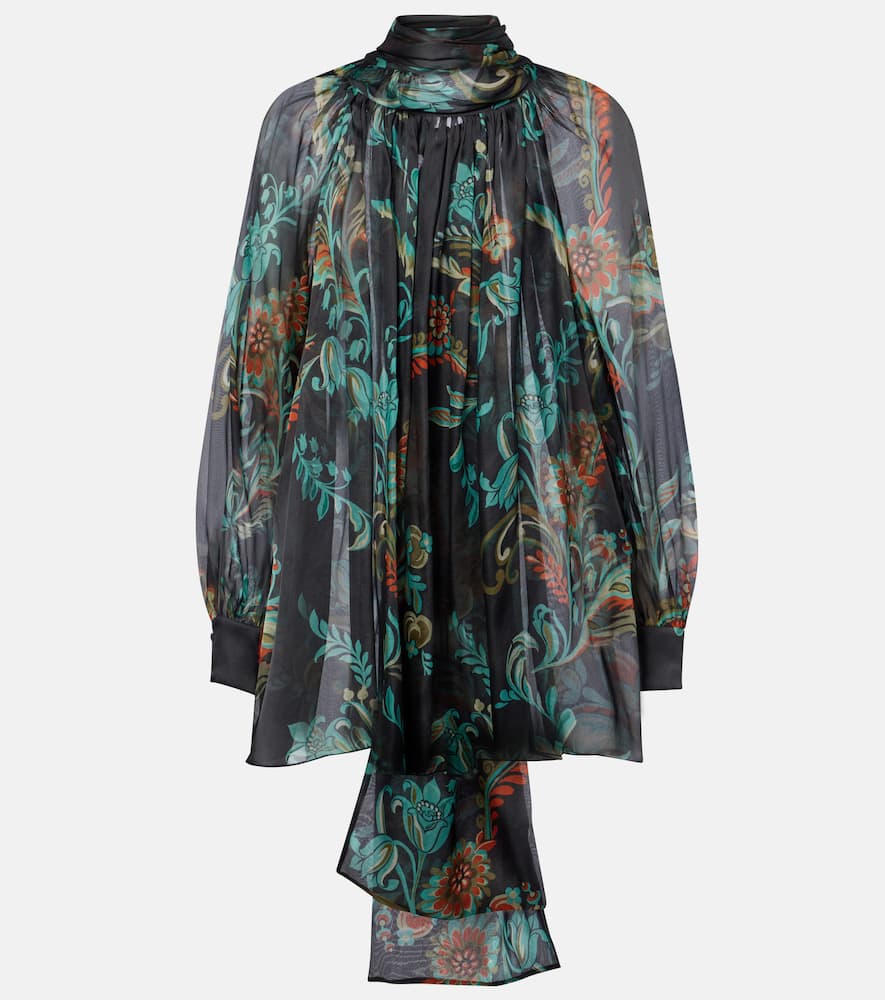 Etro Floral Sheer Silk Chiffon Blouse In Black