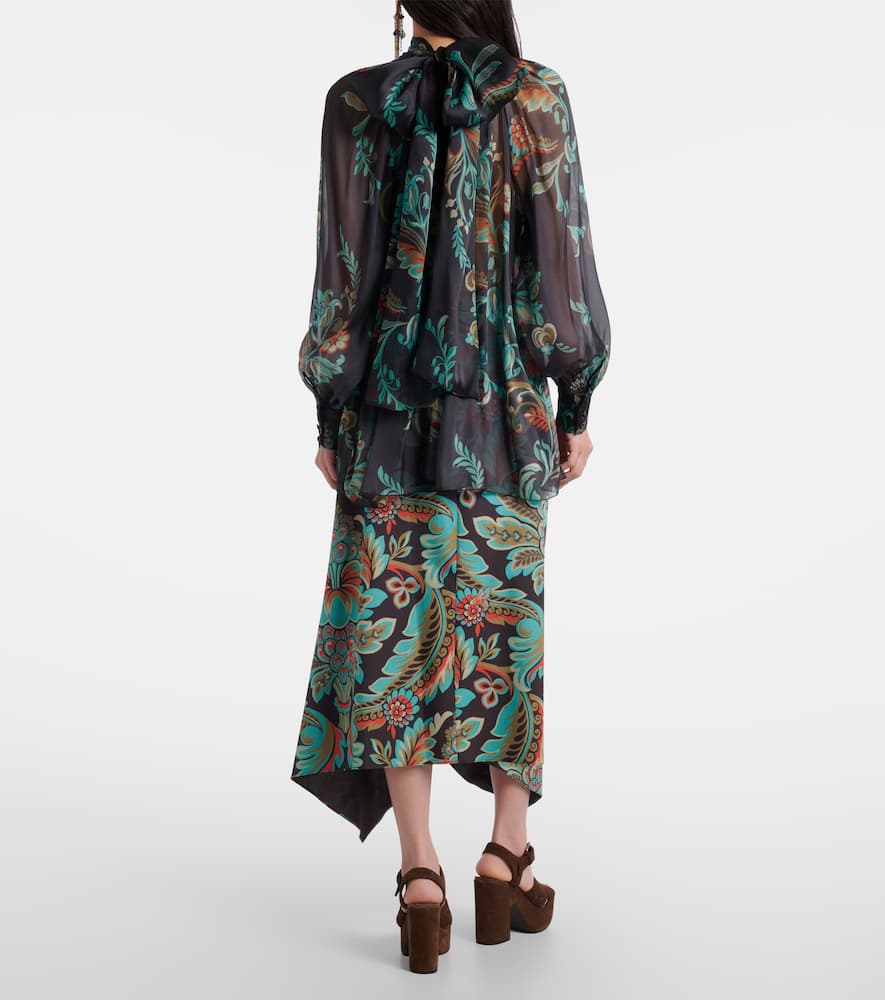 Etro Floral Sheer Silk Chiffon Blouse In Black
