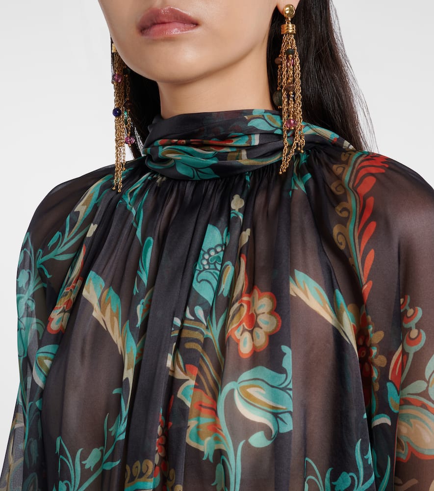Etro Floral Sheer Silk Chiffon Blouse In Black