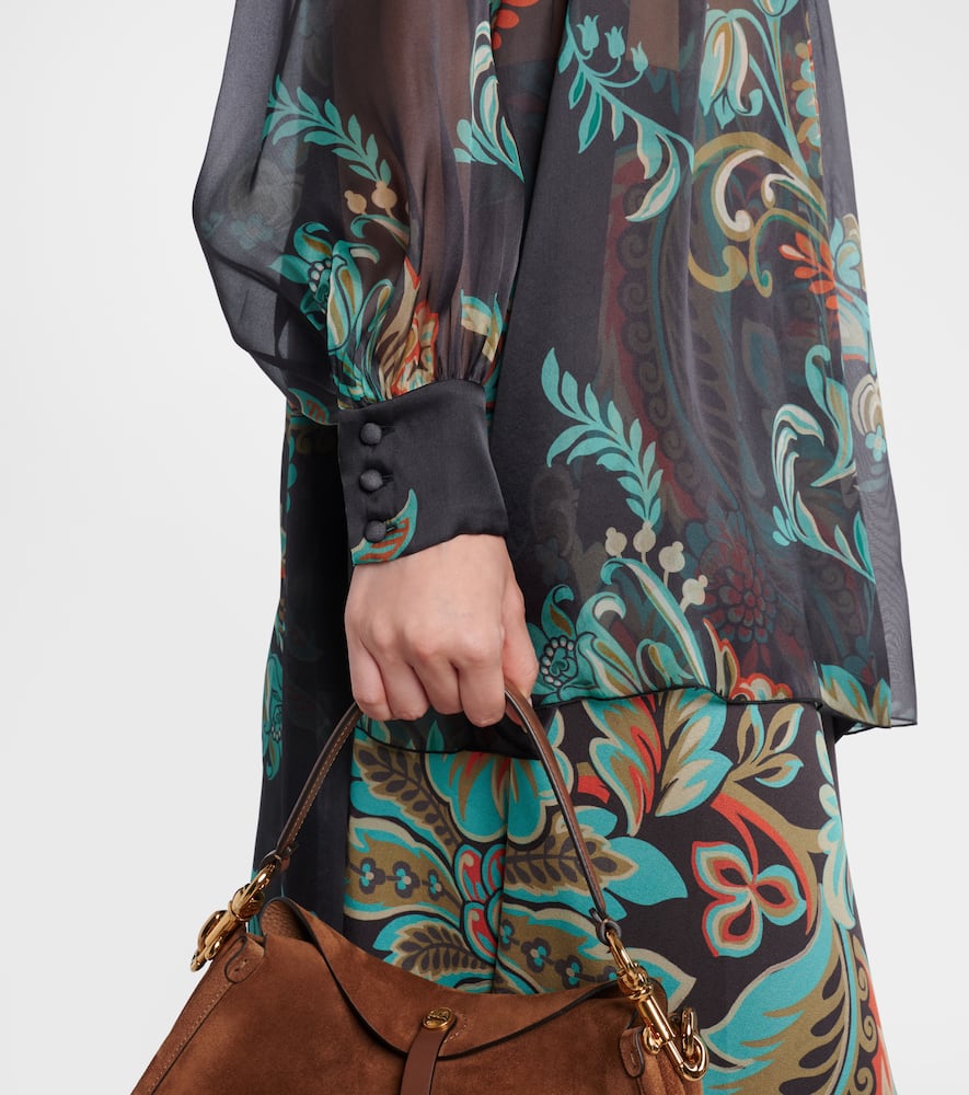 Etro Floral Sheer Silk Chiffon Blouse In Black